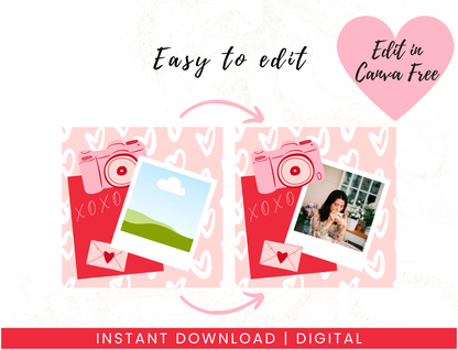 Valentines Instagram Templates Bundle. Digital product listing for red and pink Instagram Templates for your photos and for Instagram quotes. A bundle of Canva templates to go on your Instagram feed. Includes posts, stories and highlights.